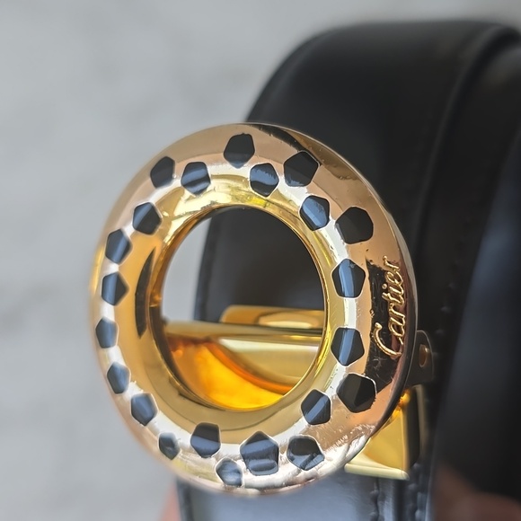 Cartier Black Leather Belt Gold Round Buckle Sz S - Picture 6 of 9